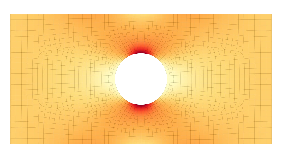 Stress field around a circular hole in a plate under tension